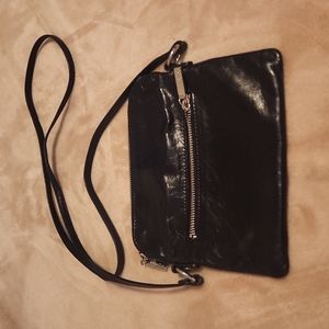 HOBO black leather foldover purse crossover shoulder bag like new.
